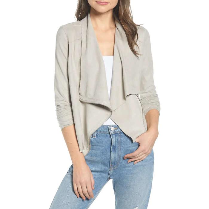 Blank NYC Faux Suede Drape Front Jacket
