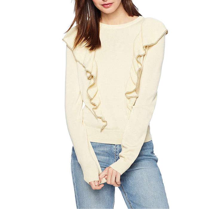 Cable Stitch Ruffle Front Pullover Sweater