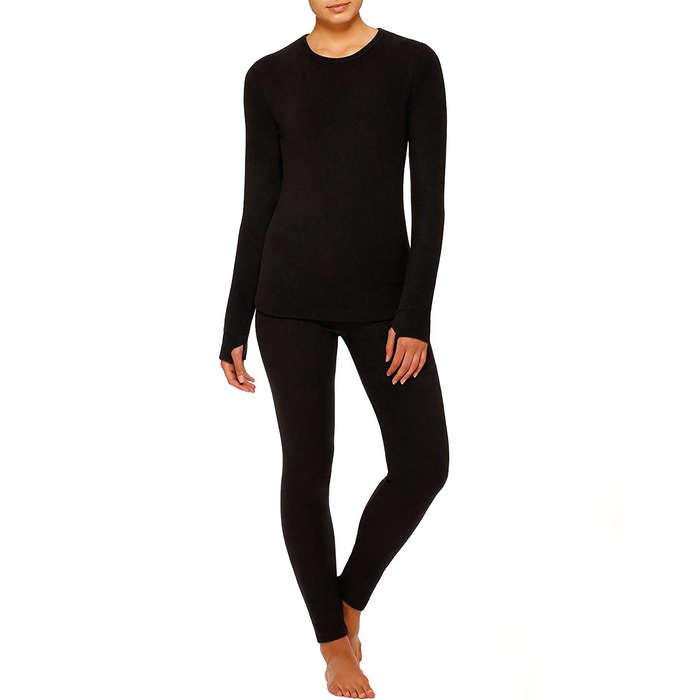 Cuddl Duds ClimateRight Stretch Fleece Long Sleeve Crew And Underwear Leggings