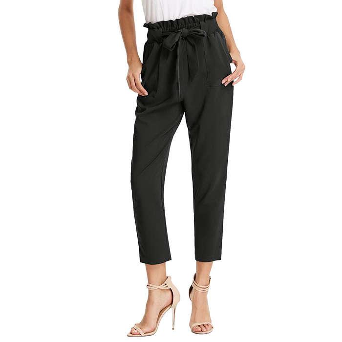 Grace Karin Cropped Paper Bag Waist Pants With Pockets