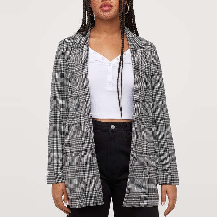 H&M Long Jacket In Black/White Checked