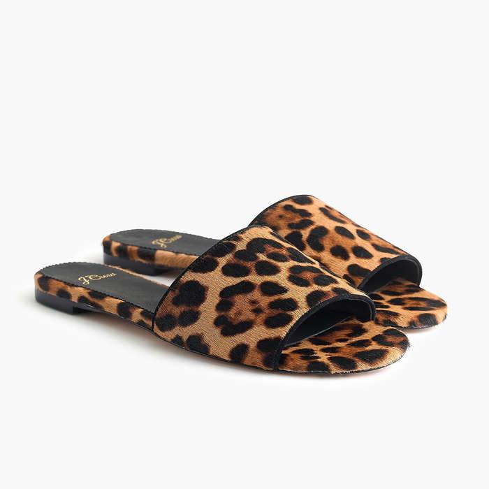 J.Crew Cora Leopard Print Calf Hair Slide Sandal
