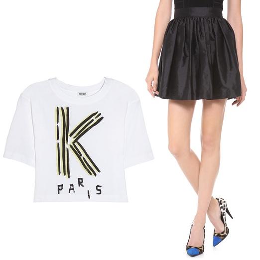 KENZO Cropped cotton T-shirt and Lulu’s Party Skirt