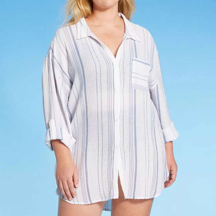 Kona Sol Button-Up Cover Up Shirtdress
