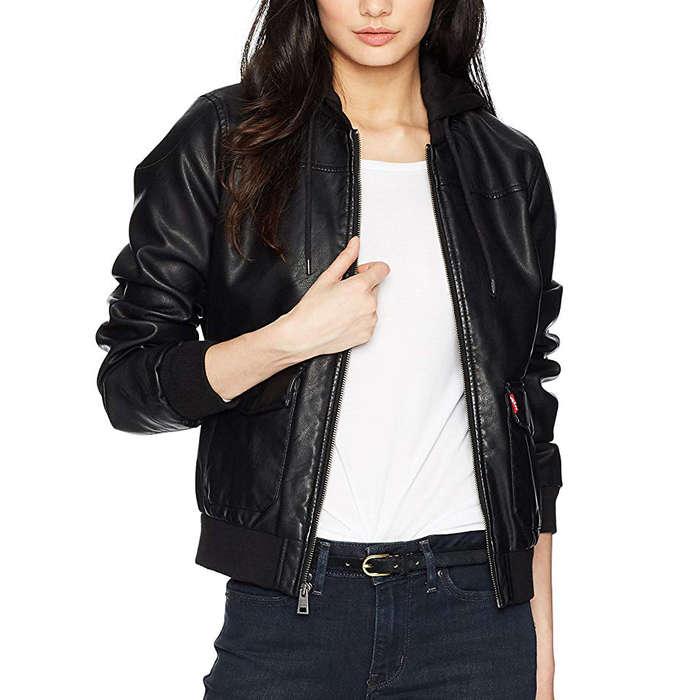 Levi's Two-Pocket Faux Leather Hooded Bomber Jacket