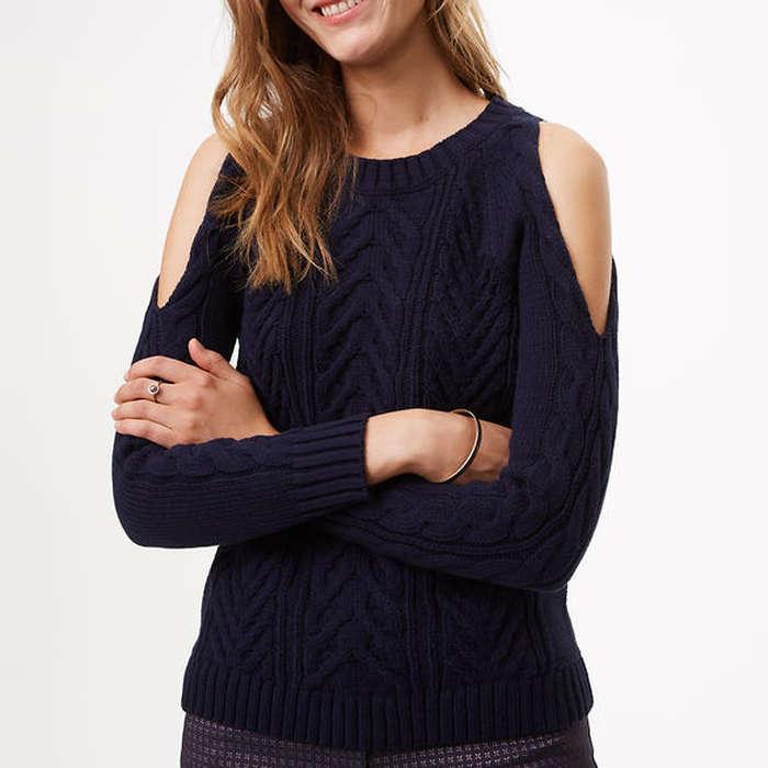 Loft Cold Shoulder Cable Sweater