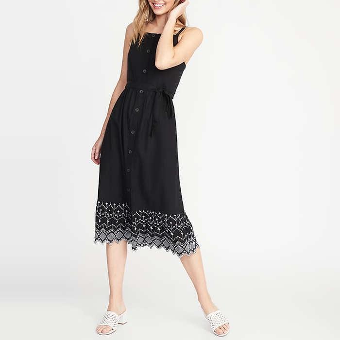Old Navy Square-Neck Button-Front Midi Dress