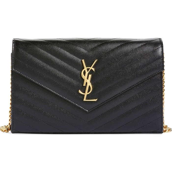 Saint Laurent Large Monogram Quilted Leather Wallet on a Chain