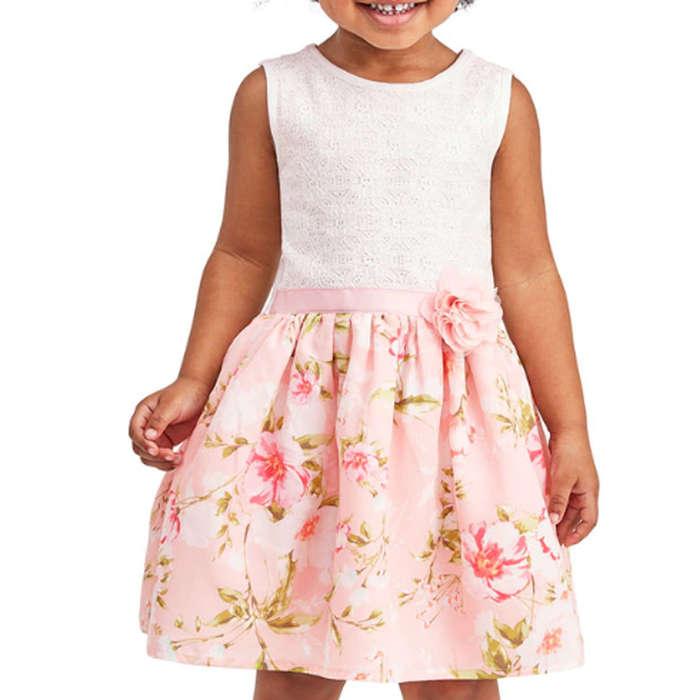 The Children's Place Sleeveless Floral Lace Knit To Woven Dress