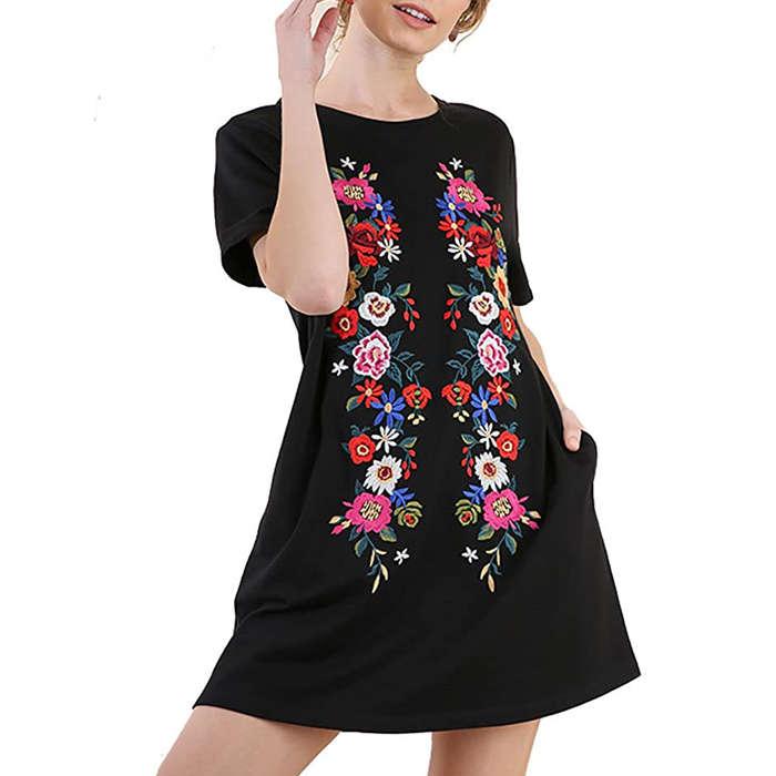 Umgee BoHo Beach Please French Terry Embroidered Dress