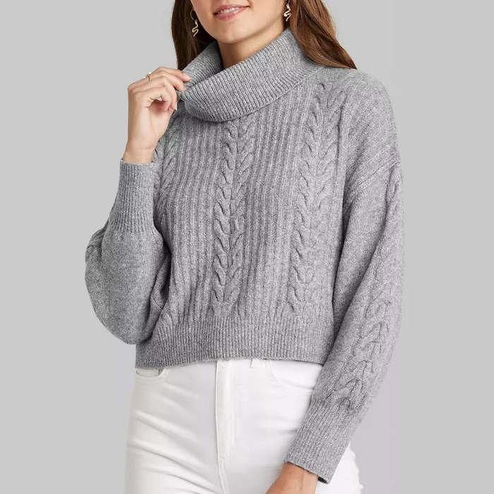 Wild Fable Cropped Turtleneck Pullover Sweater