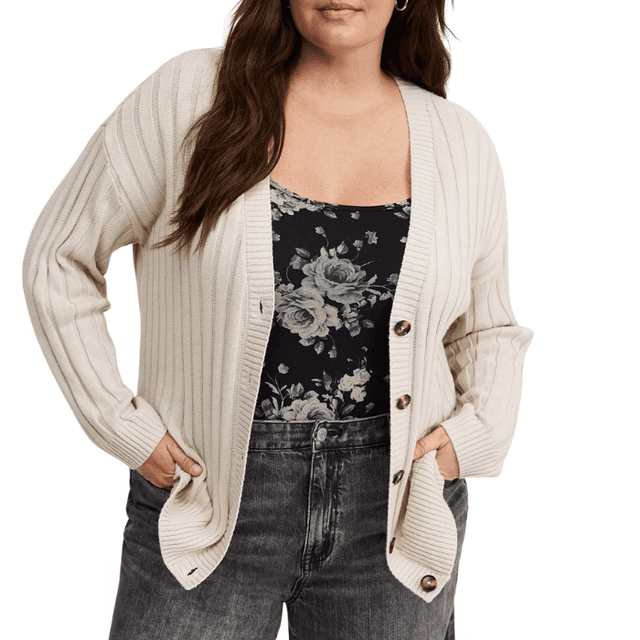 Rib Button-Front Cardigan
