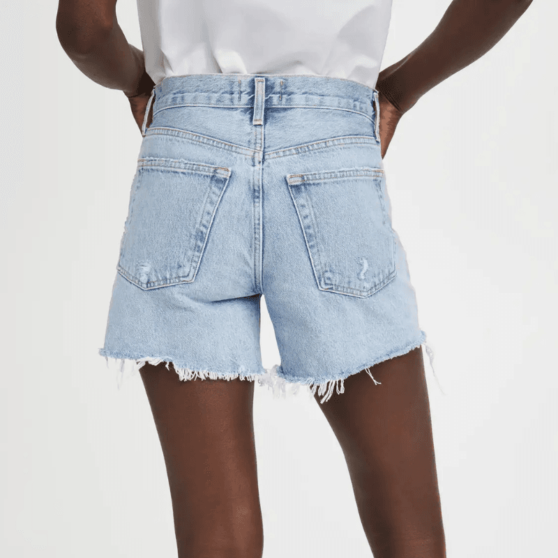 High-Rise Cuffed Denim Shorts in Light Indigo