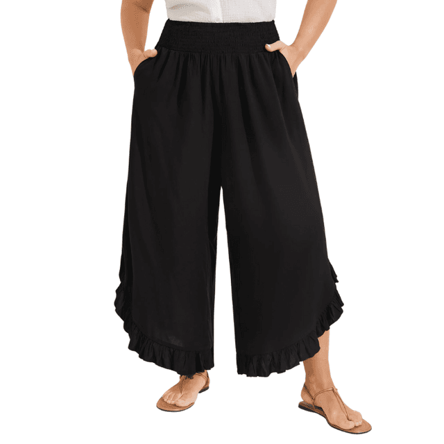 Bloomchic Ruffled Curvy Hem Wide-Leg Pants