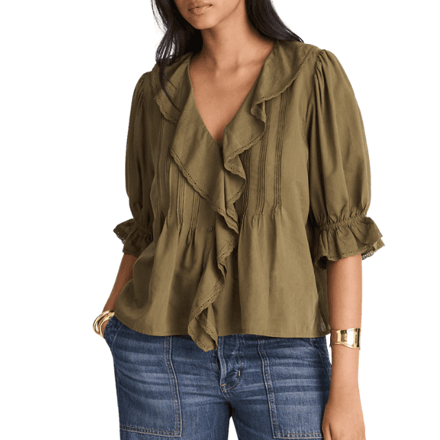 Madewell Pintucked Ruffled Puff-Sleeve Top