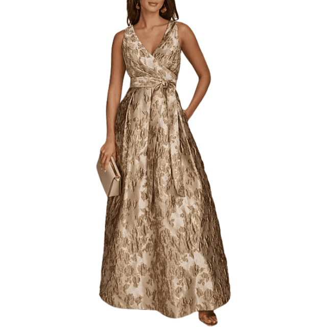 Donna Karan New York Metallic-Print Surplice Neck Gown