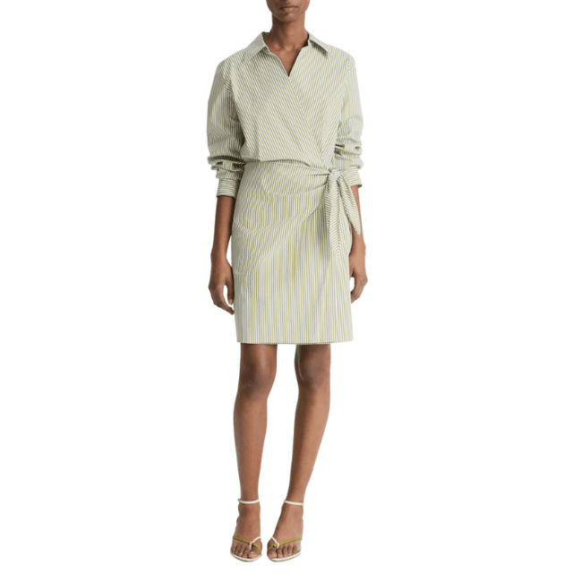 Vince Furrow Stripe Long Sleeve Wrap Shirtdress