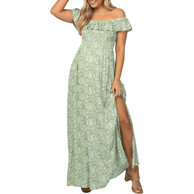 PinkBlush Ruffle Off Shoulder Maternity Maxi Dress