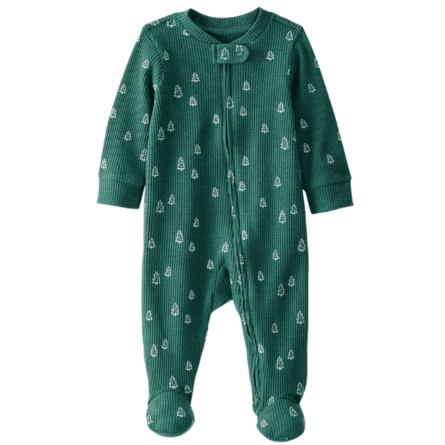 Little Planet Baby Organic Cotton Waffle Knit Sleep & Play Pajamas in Christmas Tree Print