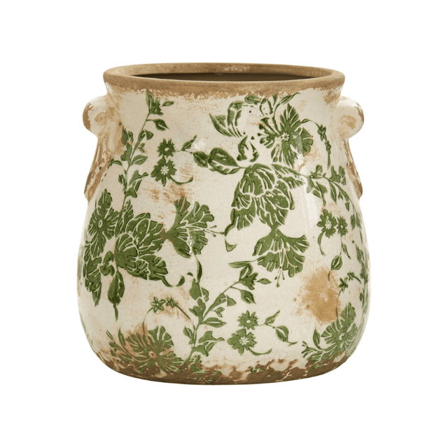 Tuscan Ceramic Green Scroll Planter