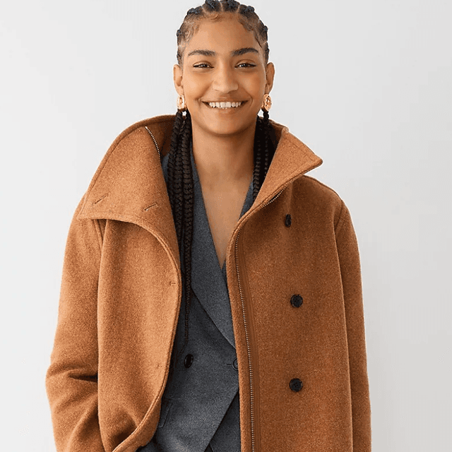 Single breasted cashmere wool blend reefer coat clearance