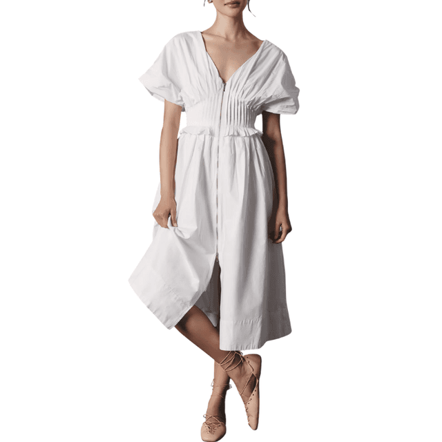 By Anthropologie V-Neck Zip-Front Midi Dress