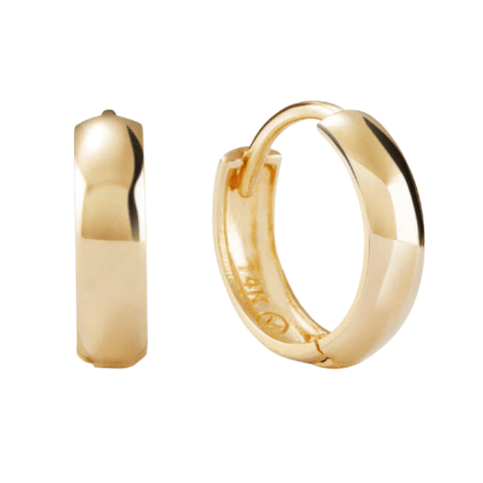 14K Yellow Gold Skinny Tag Huggie Hoop Earrings