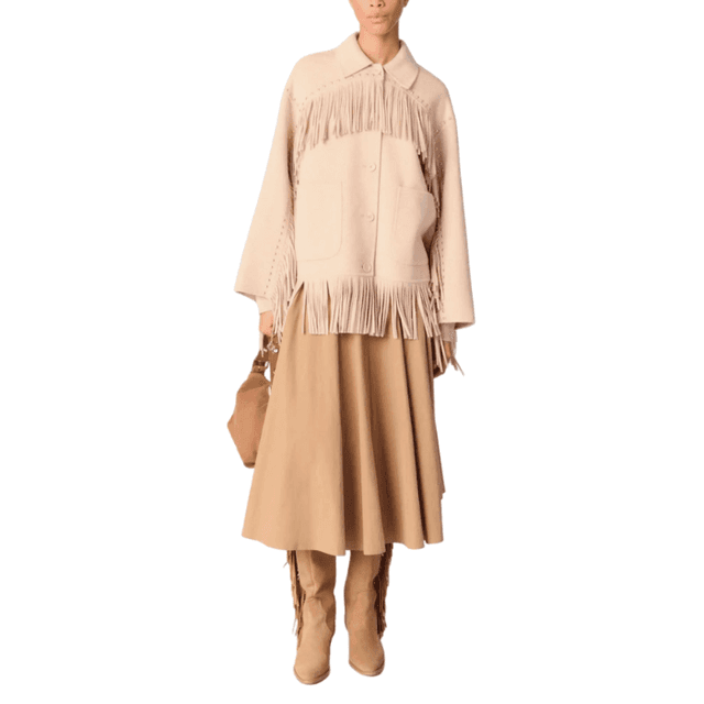maje Double-breasted Fringed Coat