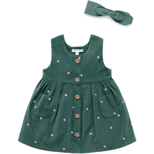Purebaby Corduroy Pinnie & Headband Set Apple Broderie
