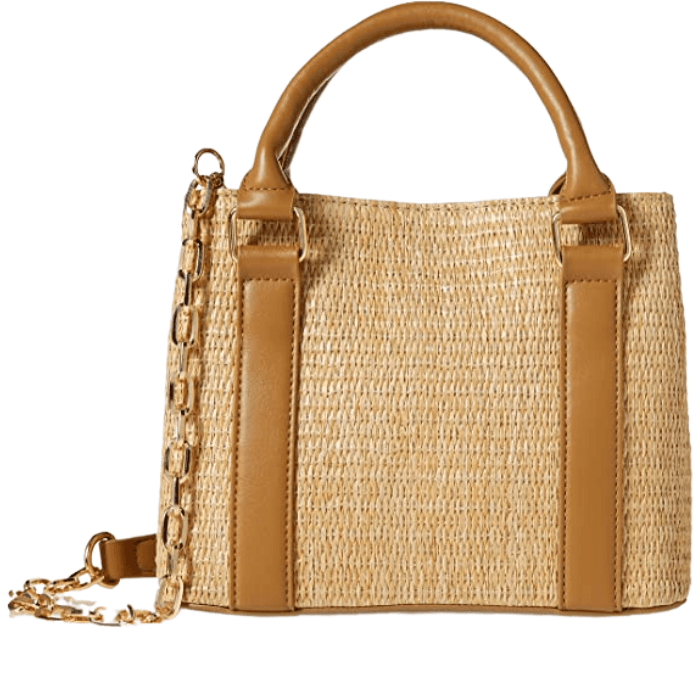 Justin Taylor Feeling Cute Rounded Rattan Handbag in Camel - Kayarize