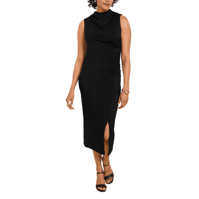 Talbots Gathered Cowl-Neck Ponte Midi Dress