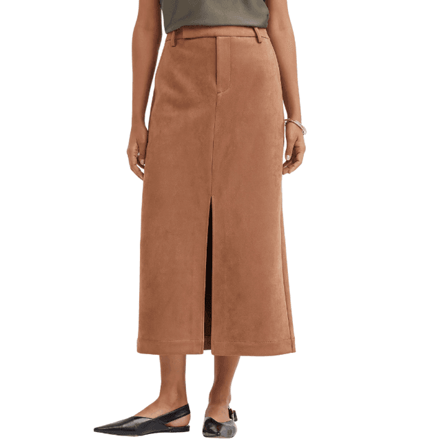 Loft Faux Suede Midi Pocket Skirt