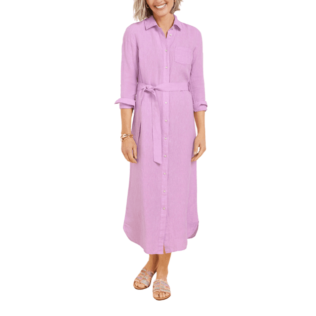 Talbots Cross Dyed Linen Shirtdress - Lavender 