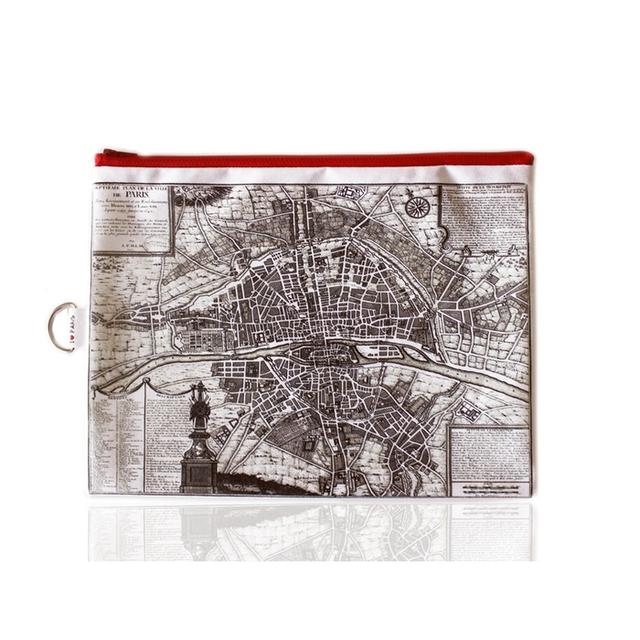 Paris Ancient Map Fold Over Clutch by Efratul
