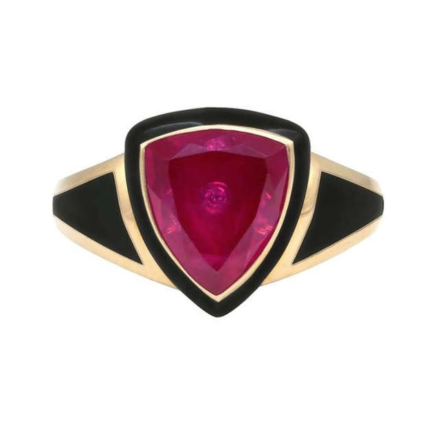 Santo Black Enamel with Pink Sapphire Shield Ring
