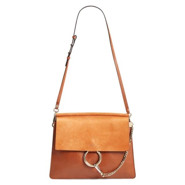 Chloe Faye Medium Leather and Suede Brown Shoulder Bag
