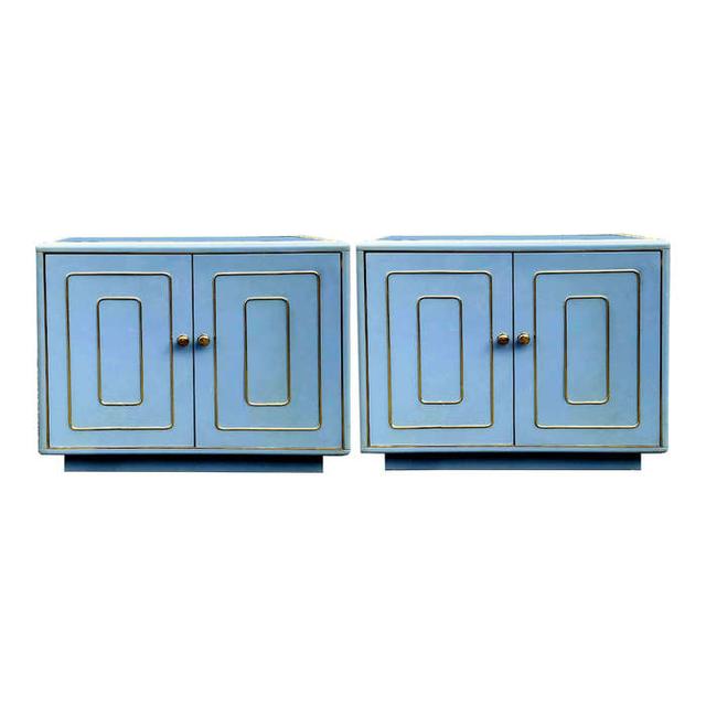 1970s Hollywood Regency Blue & Gold Beading Nightstand