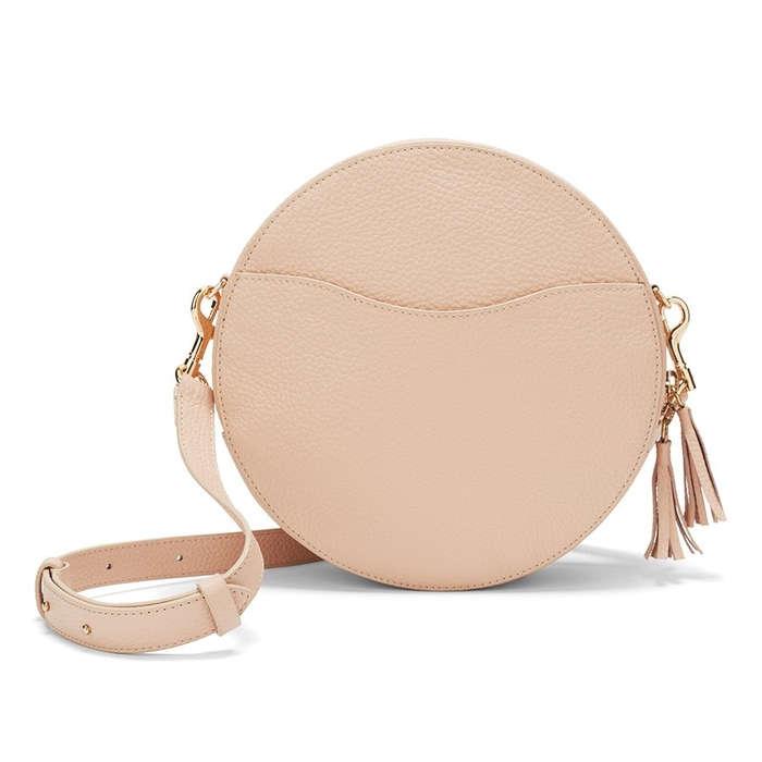 Clare V. Petit Alistair Croc Embossed Leather Circular Crossbody Bag