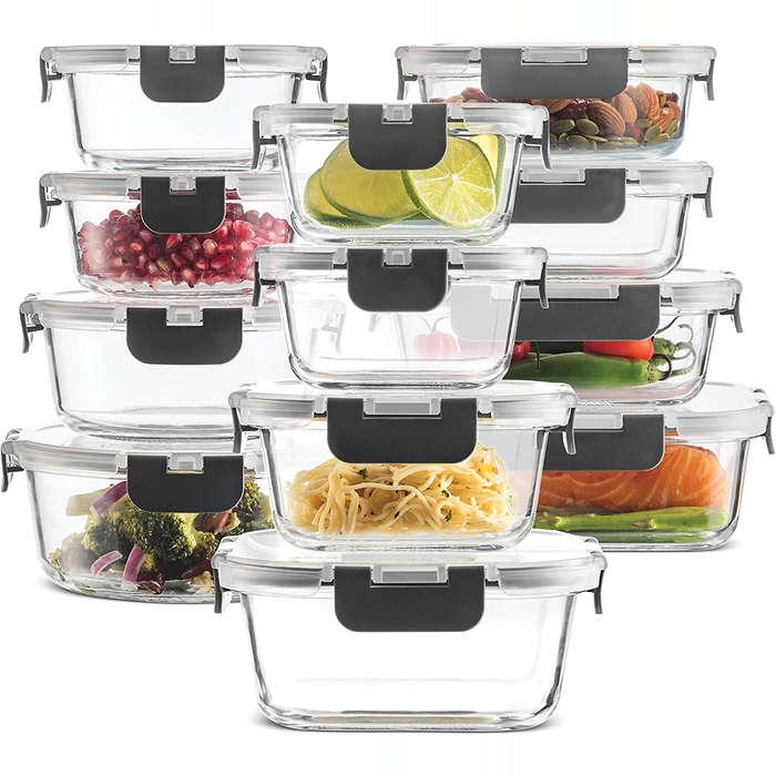 C CREST [5-Pack] Glass Lunch Box, Meal Prep Glass Containers with Lids,  Glass Food Storage Containers, 34 OZ