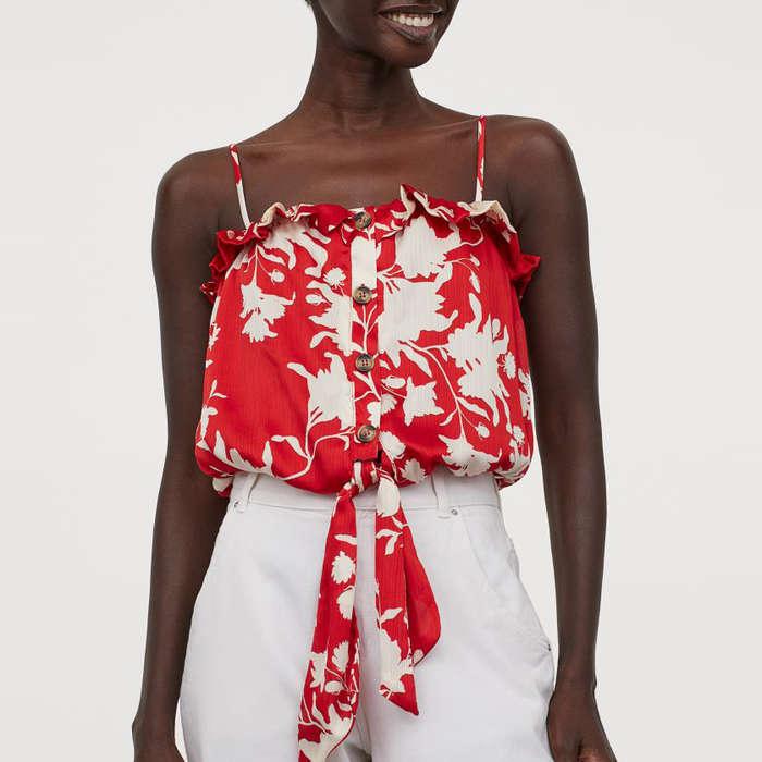 H&M Tie-Hem Satin Blouse