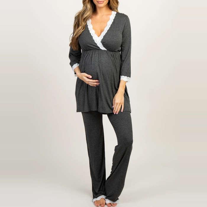 Angel Maternity Nursing/Maternity Dress, Robe & Baby Wrap Set