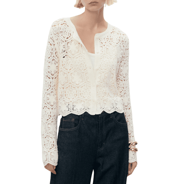 Mango Crochet Cardigan With Scalloped Hem