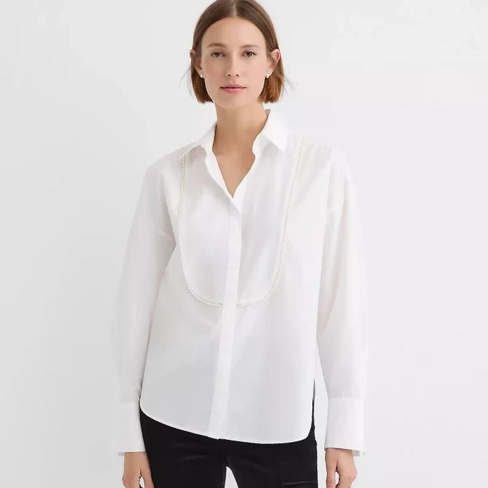 Loft Pearlized Bib Tuxedo Shirt