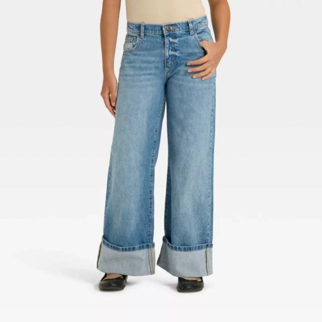 Girls' Mid-Rise Loose Slouchy Wide Leg Jeans - art class™