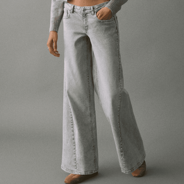 Mango Low Waist Studded Jeans