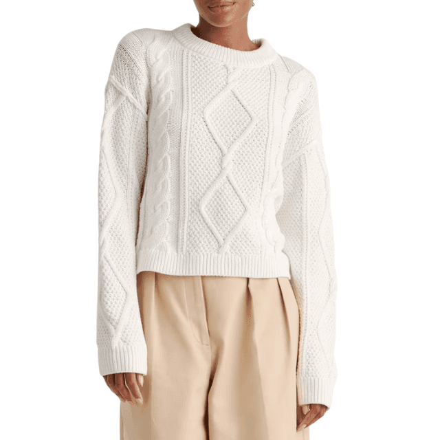 Quince 100% Organic Cotton Cropped Cable Crew Sweater