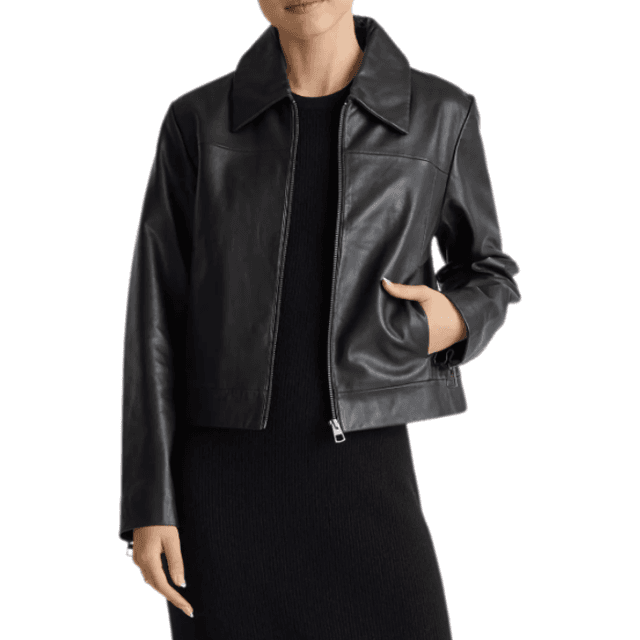 Quince 100% Leather Cropped Zip-Front Jacket