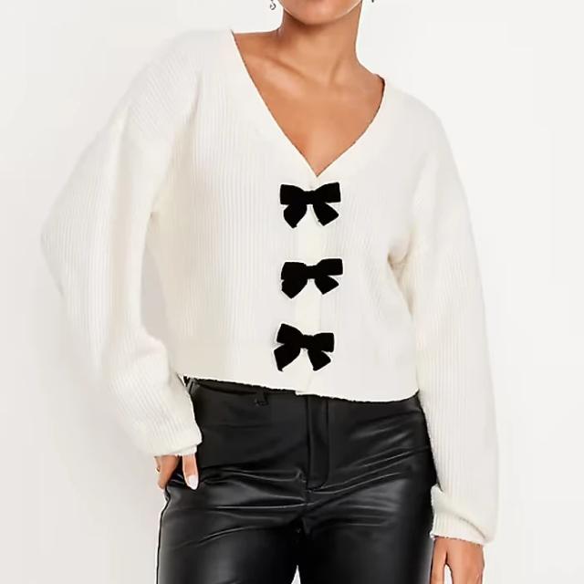 SoSoft V-Neck Bow-Front Cardigan Sweater