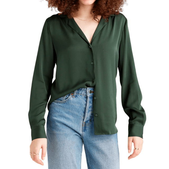 Quince Washable Stretch Silk Notch Collar Blouse