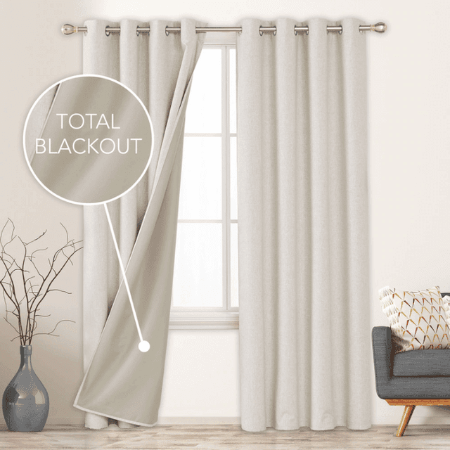Deconovo Faux Linen Total Blackout Grommet Curtains